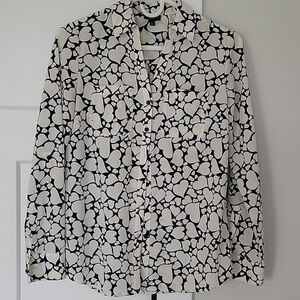 Talbots Black and Cream Heart Print Blouse